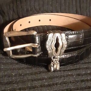 Brighton Elegant Black Leather Belt with Silver Buckle Sz L/34